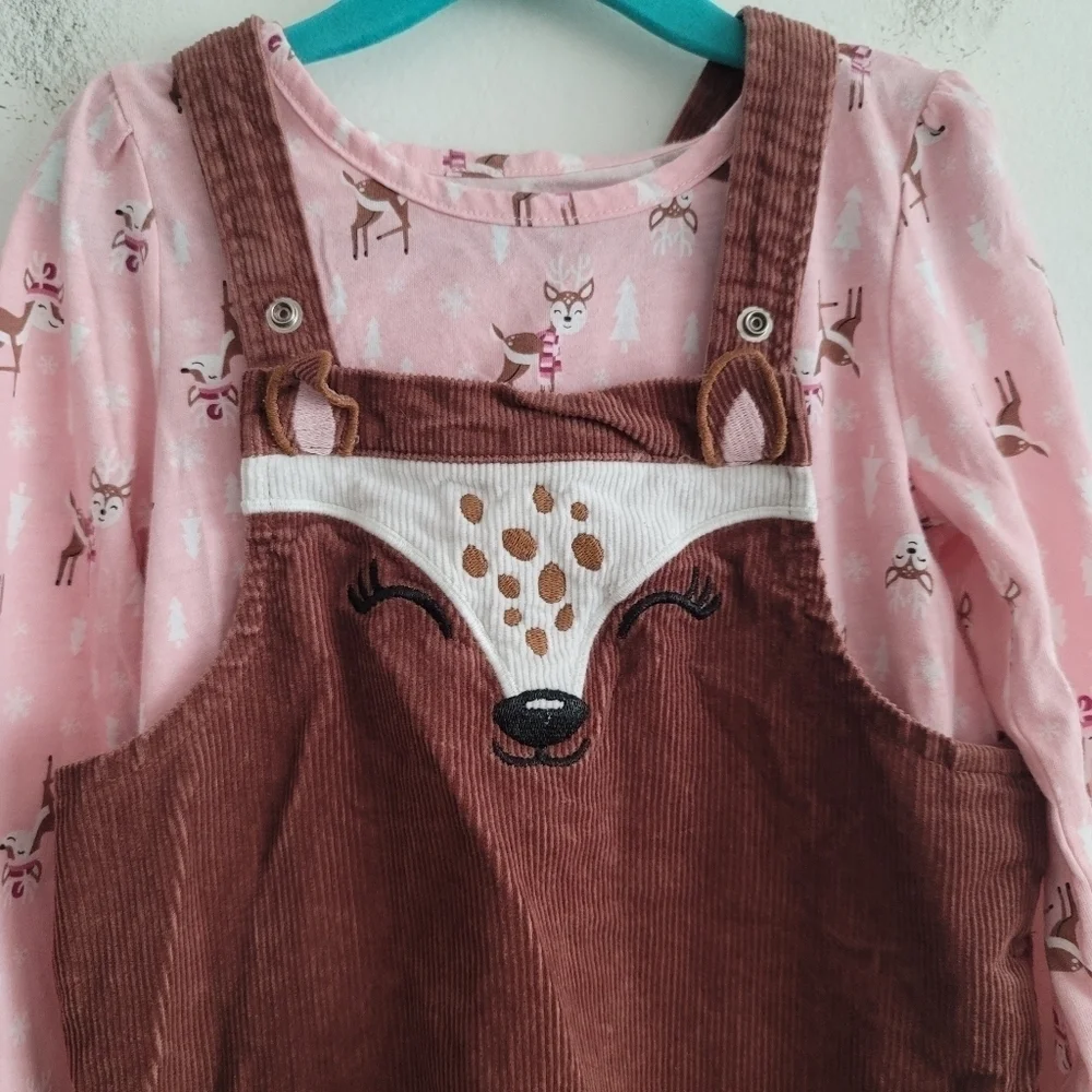 The Children's Place 5T Deer Pinafore Dress‎ & Matching Long Sleeve Shirt